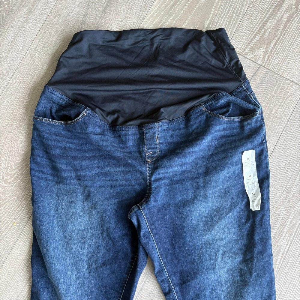 Isabel Maternity by Ingrid & Isabel Skinny Crossover Panel Jeans Dark Wash 12 - Picture 2 of 15